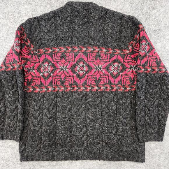 Lands End Mens M Medium 100% Wool Cableknit Fair Isle Nordic Crewneck Sweater - Picture 12 of 13